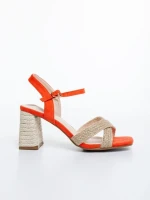 Rosea narancssárga női magassarkú szandál textil anyagból