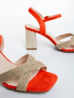 Rosea narancssárga női magassarkú szandál textil anyagból
