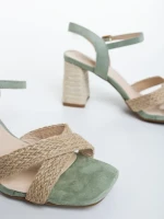 Rosea zöld női magassarkú szandál textil anyagból