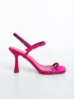 Lumira rózsaszin női magassarkú szandál textil anyagból