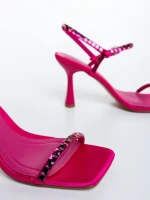 Lumira rózsaszin női magassarkú szandál textil anyagból