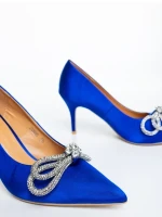 Mistera kék női magassarkú cipő textil anyagból