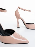 Lavrona sötét bézs női magassarkú cipő lakkozott ökológiai bőrből