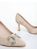 Amandi bézs női magassarkú cipő textil anyagból