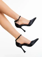 Sirada fekete női magassarkú cipő textil anyagból