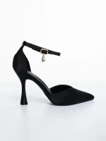 Sirada fekete női magassarkú cipő textil anyagból