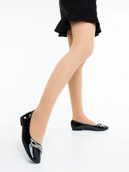 Ativa fekete női balerina lakkozott ökológiai bőrből