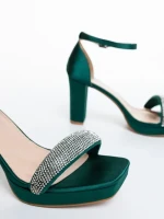 Menara zöld női magassarkú szandál textil anyagból