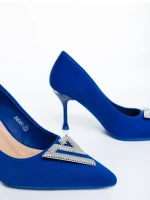 Mezara kék női magassarkú cipő textil anyagból