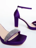 Menara lila női magassarkú szandál textil anyagból