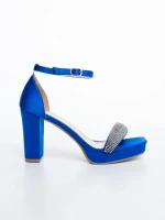 Menara kék női magassarkú szandál textil anyagból
