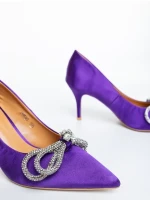 Mistera lila női magassarkú cipő textil anyagból