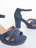 Laduna kék női magassarkú szandál textil anygaból