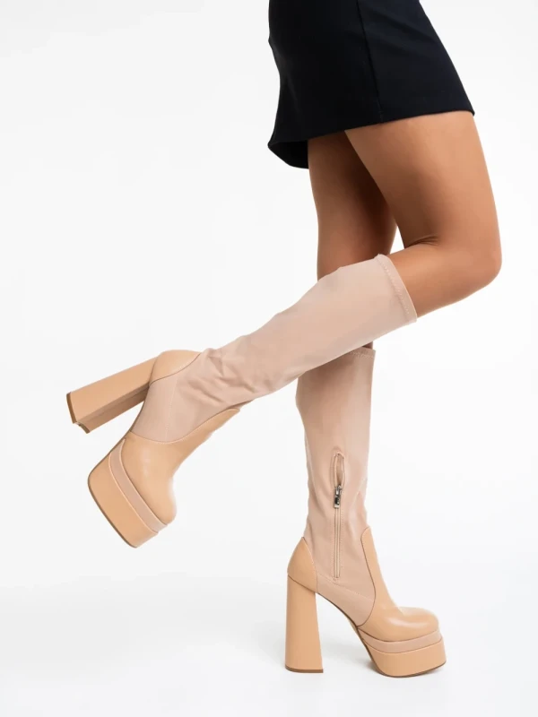 Camaya bézs, női csizma ökológiai bőrből és textil anyagból