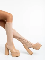 Camaya bézs, női csizma ökológiai bőrből és textil anyagból