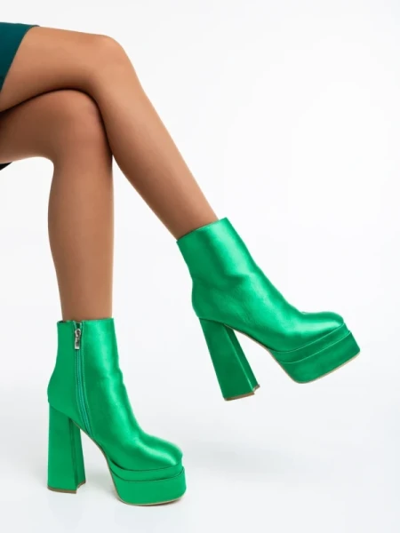 Zosime zöld, női bokacsizma textil anyagból