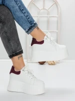 Pantofi Sport Dama cu Platforma 3592-7 WHITE-WINERED | MEI