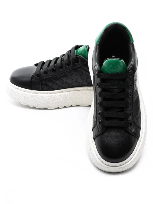 Pantofi Sport Barbati din piele naturala 5302 BLACK-GREEN | ADVANCER
