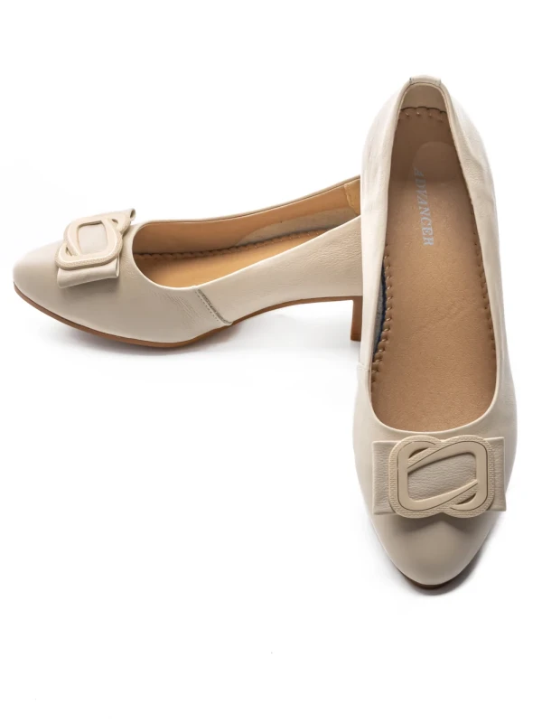 Pantofi cu toc din piele naturala 6885 CREAM | ADVANCER