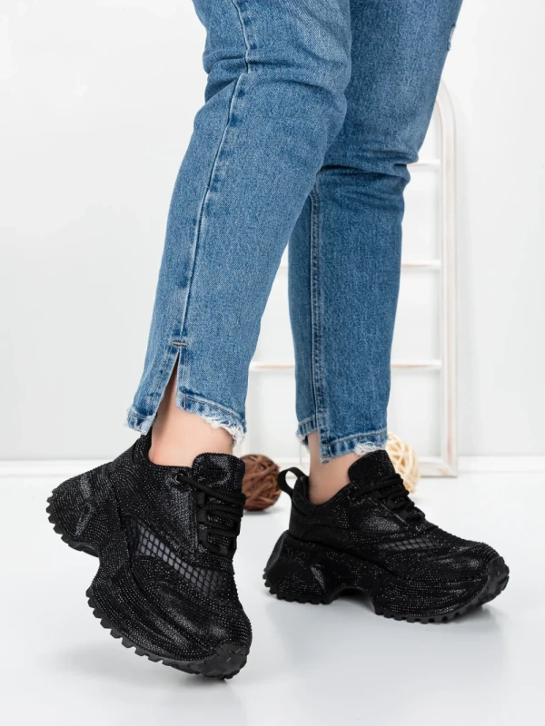 Pantofi Sport Dama cu Platforma 5WL109 BLACK | MEI