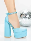 Pantofi cu Toc gros si Platforma 2SY12 LIGHT BLUE | MEI