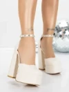 Pantofi cu Toc gros si Platforma 2SY12 LIGHT BEIGE | MEI
