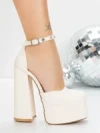 Pantofi cu Toc gros si Platforma 2SY12 LIGHT BEIGE | MEI