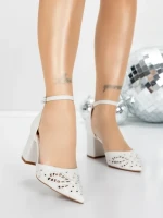 Pantofi cu Toc Gros 5XKK82 WHITE | MEI
