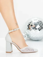 Pantofi cu Toc Gros 5XKK83 SILVER | MEI
