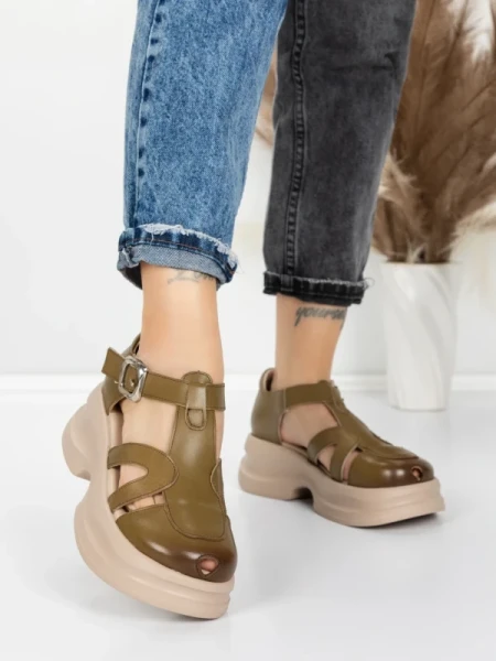 Sandale Dama din piele naturala 10668 KHAKI | ADVANCER