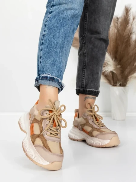 Pantofi Sport Dama din piele naturala HY3332 KHAKI-APRICOT | ADVANCER