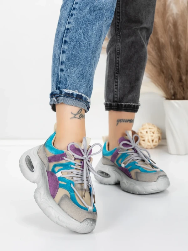 Pantofi Sport Dama din piele naturala HY2122 BLUE-PURPLE | FRANCO GERARDO