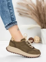 Pantofi Sport Dama din piele naturala 88022 KHAKI | FRANCO GERARDO