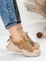 Pantofi Sport Dama din piele naturala 7110 KHAKI-CREAM | FRANCO GERARDO
