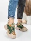 Pantofi Sport Dama din piele naturala 7110 GREEN-CREAM | FRANCO GERARDO