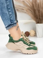Pantofi Sport Dama din piele naturala 7109 GREEN-CREAM | FRANCO GERARDO
