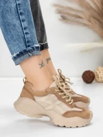 Pantofi Sport Dama din piele naturala 7109 KHAKI-CREAM | FRANCO GERARDO