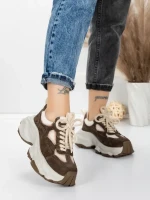 Pantofi Sport Dama din piele naturala HY1333 COFFEE-CREAM | FRANCO GERARDO