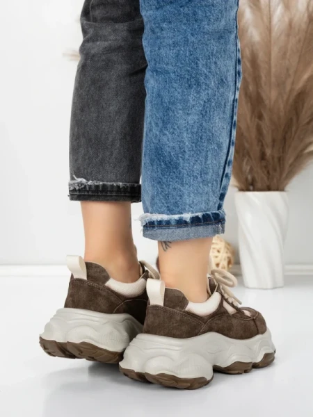 Pantofi Sport Dama din piele naturala HY1333 COFFEE-CREAM | FRANCO GERARDO
