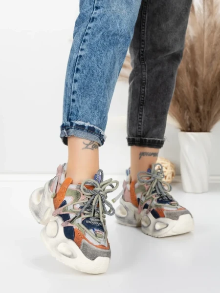 Pantofi Sport Dama din piele naturala HY8988-1 ORANGE-BLUE | FRANCO GERARDO