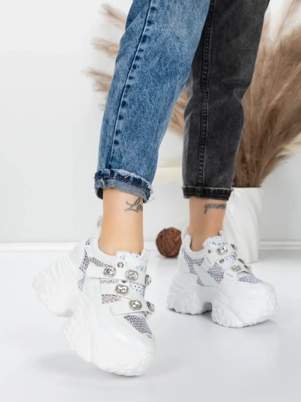 Pantofi Sport Dama cu Platforma 6166-86 WHITE | MEI