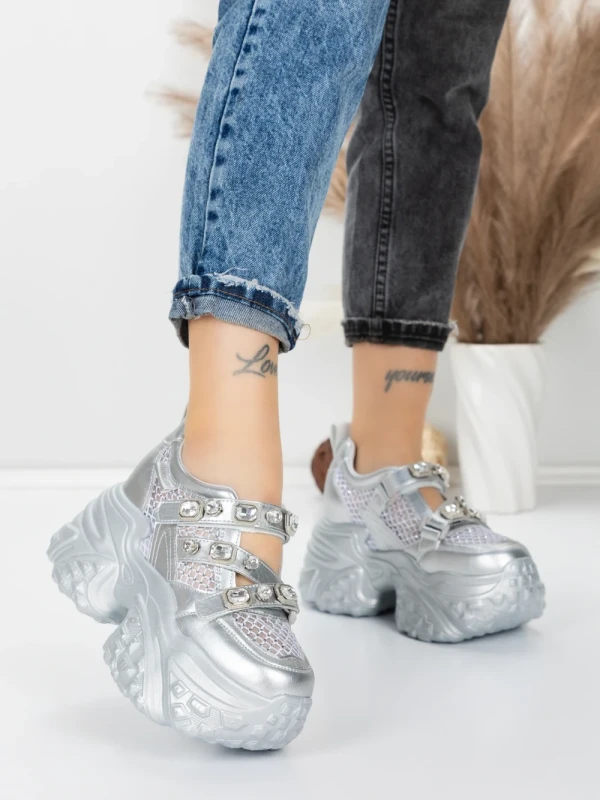 Pantofi Sport Dama cu Platforma 6166-80 SILVER | MEI