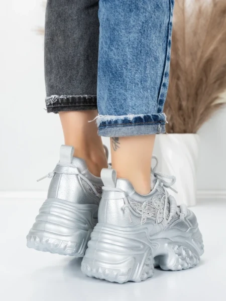 Pantofi Sport Dama cu Platforma 6166-88 SILVER | MEI