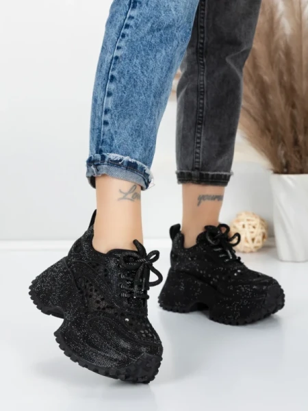 Pantofi Sport Dama cu Platforma 6968-1 BLACK | MEI