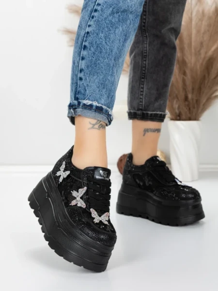 Pantofi Sport Dama cu Platforma 6208-36 BLACK | MEI