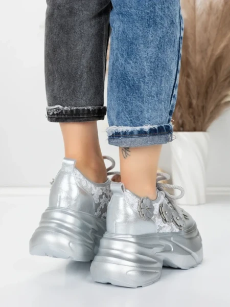 Pantofi Sport Dama cu Platforma 8307-2 SILVER | MEI