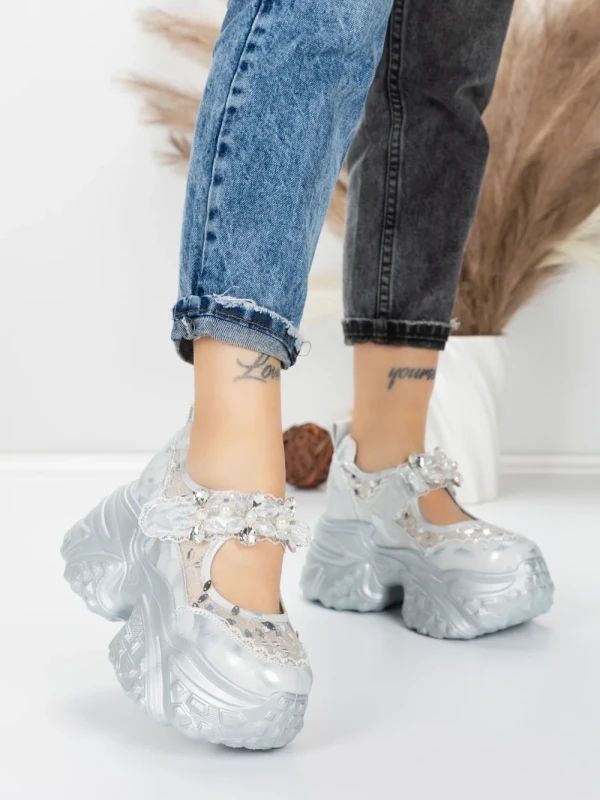 Pantofi Sport Dama cu Platforma 6166-105 SILVER | MEI