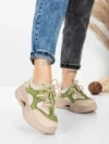 Pantofi Sport Dama din piele naturala 2577 CREAM-LIGHT GREEN | FRANCO GERARDO