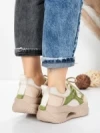 Pantofi Sport Dama din piele naturala 2577 CREAM-LIGHT GREEN | FRANCO GERARDO