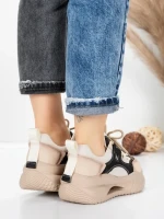 Pantofi Sport Dama din piele naturala 2577 CREAM-BLACK | FRANCO GERARDO